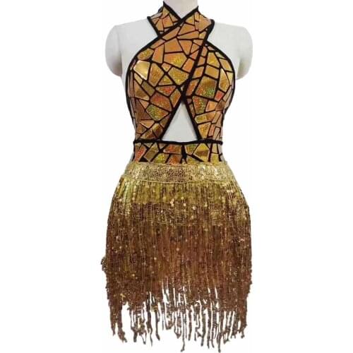 Sparkly Sequin Fringe Short Dress Women Birthday Prom Party Outfit Sexy Backless Nightclub Dance Costume Performance Stage Wear