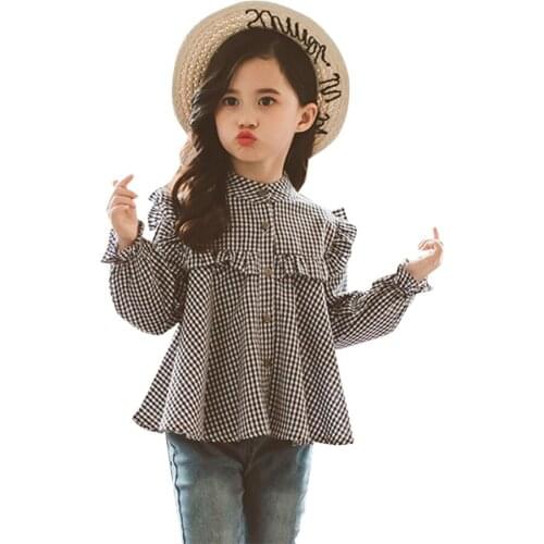 Grils Blouse Plaid Pattern Childrens Shirts For Girls Casual Blouses Childrens For Girls Spring Autumn Girls Clothes