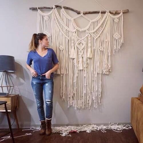 Nordic Style Large Hand Woven Tassel Tapestry Modern Simple Home Soft Wall Carpet Accessories Farmhouse Decor Bedroom Decor