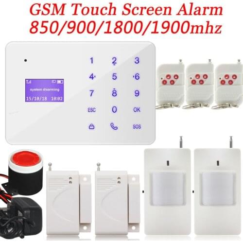 NEW 5 Language Voice Prompt One-key-control Arm Disarm 433MHZ Home Security GSM Alarm System Touch Keypad Wireless Door Sensor