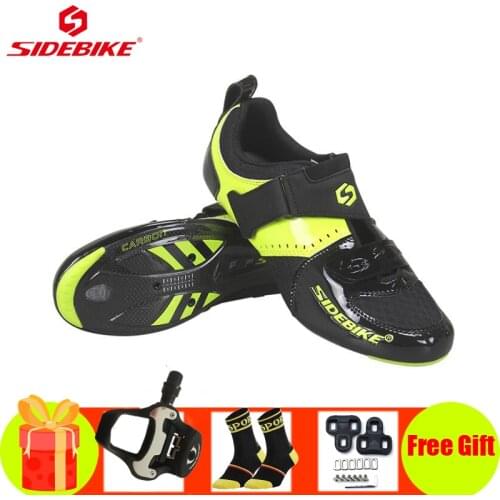 SIDEBIKE Triathlon Road Bike Shoes Men Women Carbon Fiber Self-locking Breathable Cycling Sneakers Sapatilha Speed Bike Shoes