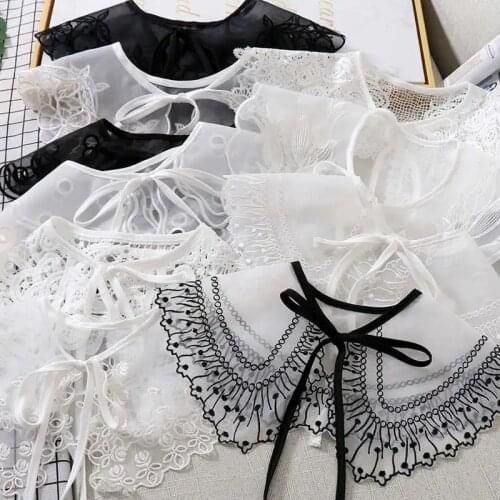 Doll Collar for dress detachable Lace Fake collars women Sweater collared shirt Black white embroidery Blouse false Top Ladies