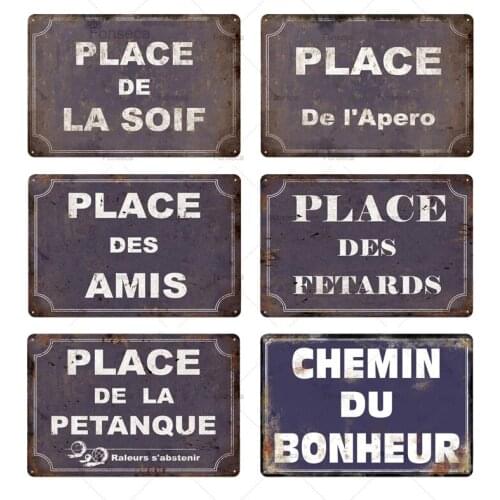 Place Place de la solf Plaque Metal Vintage French Metal Tin Sign Bar Pub Club Wall Decor Iron Painting Retro Decorative Plates