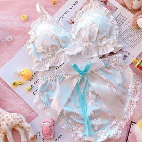 Japanese Cute Underwear Girl Nostalgia Feeling Beautiful Girl Warrior Unicorn Without Steel Ring Triangle Cup Bra Lingerie Set