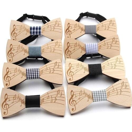 Fashion Wooden Bowtie Gentleman Bow ties Handmade Music Note Pattern Tie For Man Neck Wear Bowknot Christmas Bow Ties