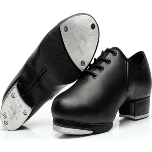 Men Shoes Sneakers Sports Women Genuine leather Tap Dance Shoes Aluminum plate Loud Wear-resisting Lace-up Shoes Black Girl Hot