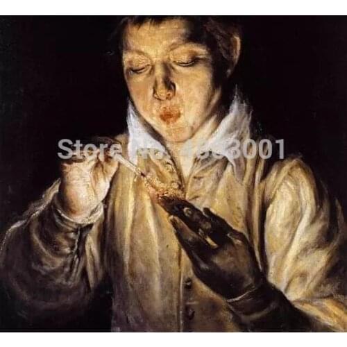 MYTIAN 5D DIY Diamond Painting Full Drill El Greco A boy blowing on an ember to light a candle Mosaic Pasted Cross Stitch Kits