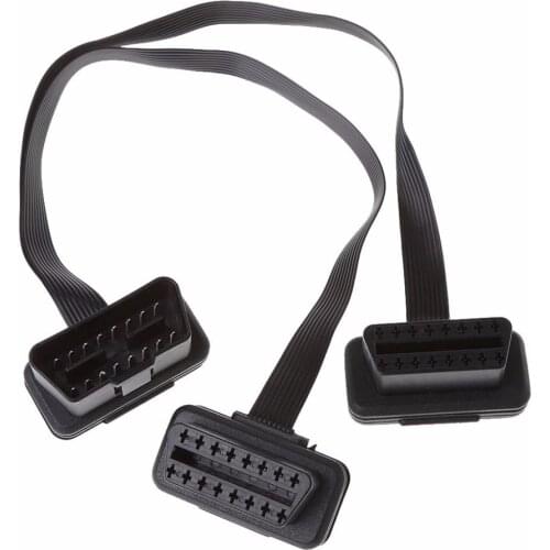 New 30cm 16 Pin OBD2 Male To Double Female Splitter Flat Thin Y Connector Extension Cable Suit for OBD II port