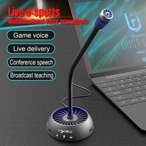 New Computer USB Gaming Microphone Base HD HiFi Sound Card With Speaker Headset Jack Free Drive Noise Reduction Rotate Receiver