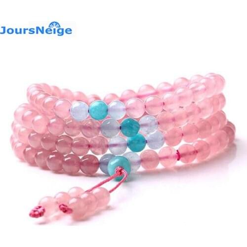 Wholesale Pink Natural Crystal Bracelets 6mm Round Beads with Blue Beads Bracelets Lucky for Women Crystal Jewelry JoursNeige