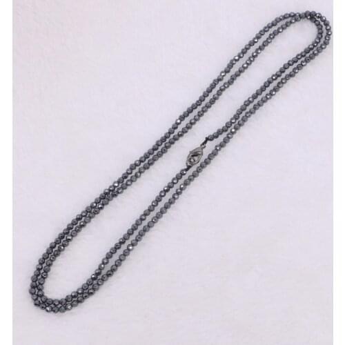 Fashion druzy Natural Hematite necklaces Hematite chain 2/3/4mm beads faceted black gun natural hematite beads cz210