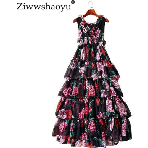 Ziwwshaoyu Vacation Empire cupcake dress V-Neck Print Ruffles Party Big pendulum dresses 2019 spring and summer runway new women