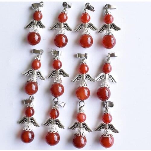 Wholesale 10pcs/lot 2020 new Fashion natural Amethysts onyx tiger eye stone angel shape pendants for Necklace jewelry making