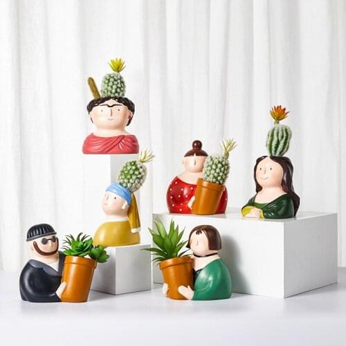 Resin Vase Cartoon Character Flower Pot Human Face Vase Succulent Vase Flower Arrangement Living Room Bedroom Desktop Ornaments