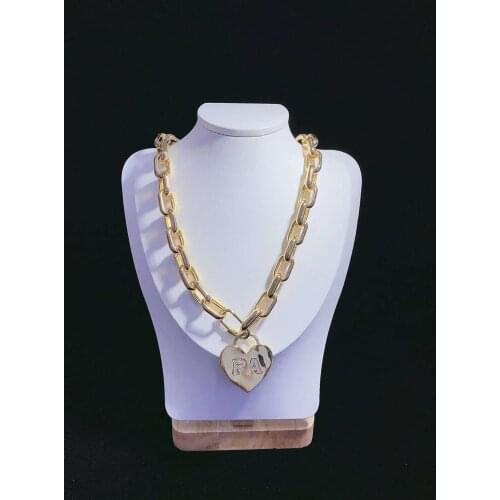 18K Gold Plated heart CZ Pendents Gold Plated rectangular chain necklace