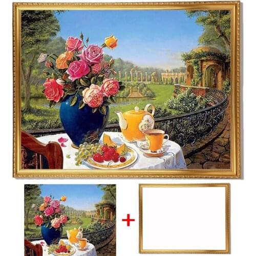 Framed 5D DIY Diamond Embroidery Rose Full Round Diamond Painting Vase Flower Cross Stitch Mosaic Wall Decoration