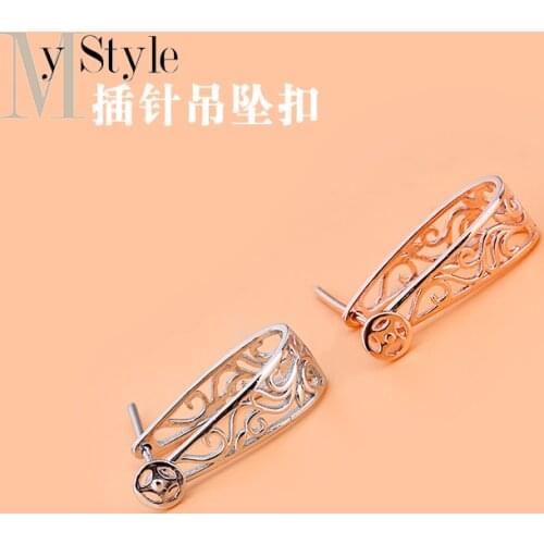 S925 pure silver button head jadeite jade crystal pin buckle pin buckle jewelry DIY pendant buckle accessories
