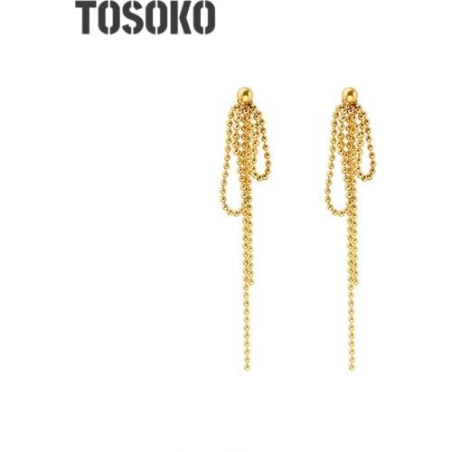 TOSOKO Stainless Steel Jewelry Special Shaped Rice Bead Irregular Tassel Earrings Fashion Show Womens Earrings BSF404