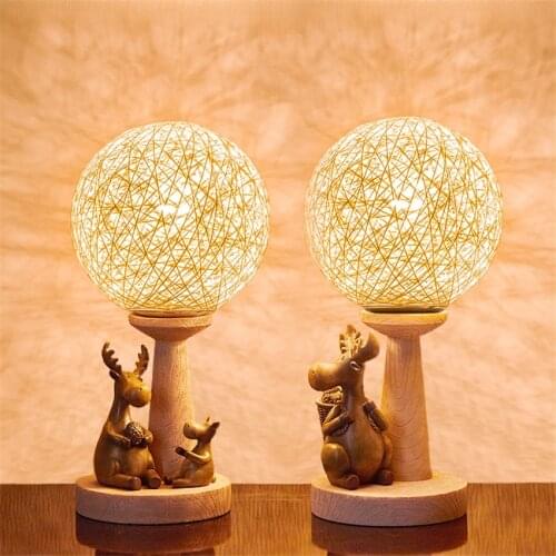 Nordic deer Rattan ball small table lamps bedroom romantic bedside lamp wedding room art wedding gift table light decor fixtures