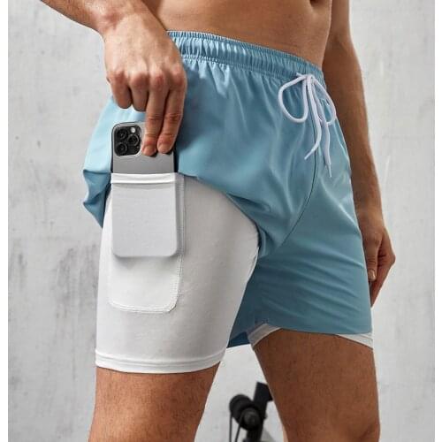 Sport Running Shorts Men Double Deck 2 In 1 Big Pocket Gym Fitness Jogging Workout Male Casual Bottom Pants