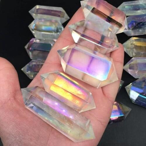 Titanium Rainbow Aura double wand points quartz crystals natural stones and minerals healing decoration