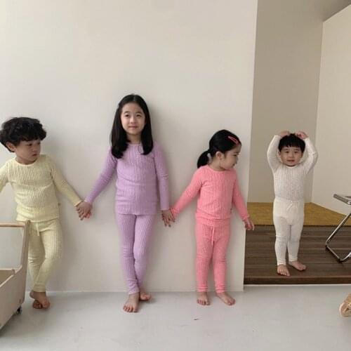 Spring New Baby T-shirt Clothing Infant Boy Girl Long Sleeve Tops + Pants Outfits Solid Pajamas Clothes Set Homewear 0-24M