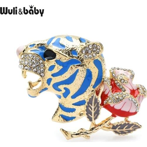 Wuli&baby Enamel Rose And Tiger Brooches For Women Designer Vintage Style The Year Of Tiger Brooch Pins Gifts