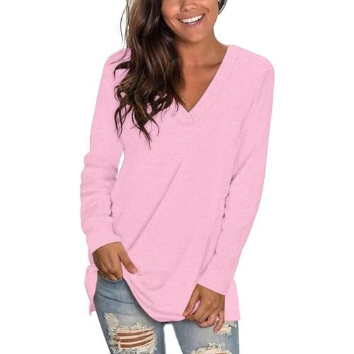 Women T Shirt Cotton Solid Long-sleeved V-neck Autumn Pullover T-Shirt Elegant Casual Autumn Plus Size Tshirts ropa mujer