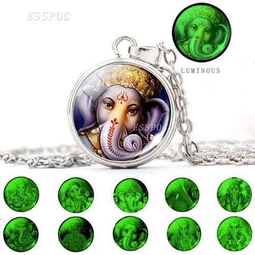 1 PCS Indian Elephant Head God Ganesh Button Necklace Glass Cabochon Dome Jewelry Lucky Pendant Necklace Amulet Gift