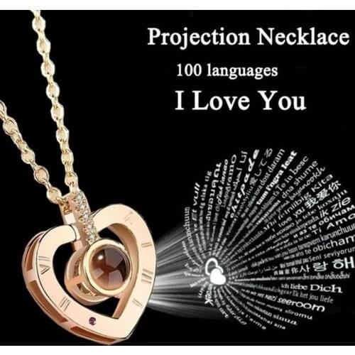 100 Languages I Love You Necklace Heart Shape Necklace Love Memory Projection Pendant Necklace for Women Gifts for Mothers Day
