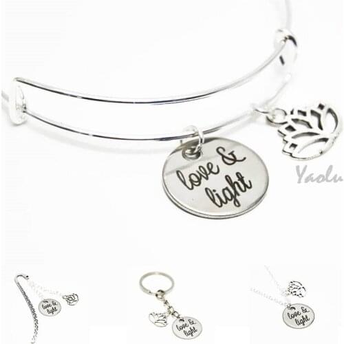 12pcs/lot love and light Bangle lotus charm necklace keyring bookmark Jewelry Gift for Her