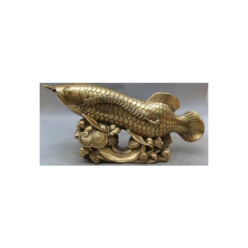 16" Lucky Chinese Folk Feng Shui Brass Barracuda Fish Animal Money Wealth Statue decoration bronze factory outlets