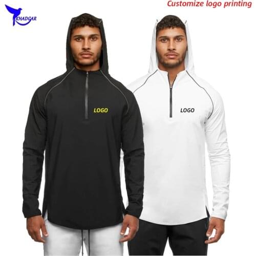 2020 Autumn Quick Dry Half Zipper Running Sweatshirt Men Outdoor Sportswear Hoodies Gym Fitness Training Hooded Jacket Custom