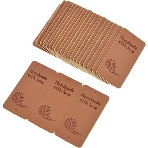 24PCS Handmade With Love Letter Leather Labels Tags Materials For DIY Sewing Crafts Garment Hat Accessories Supplies