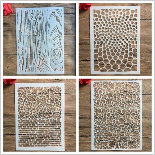 4pcs/set A4 Annual ring Wood grain Geometric patterns Stencils Painting Coloring Embossing Scrapbook Album Decorative Template