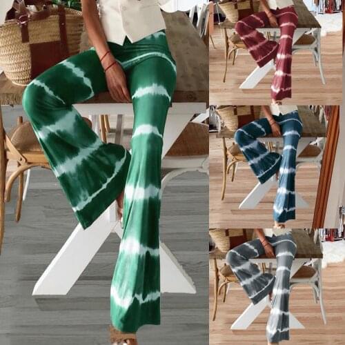 Vintage Tie-dye Striped High Waist Pants Women Flare Pants 2021Autumn New Casual Full Length Loose Elegant Woman Trouser Clothes