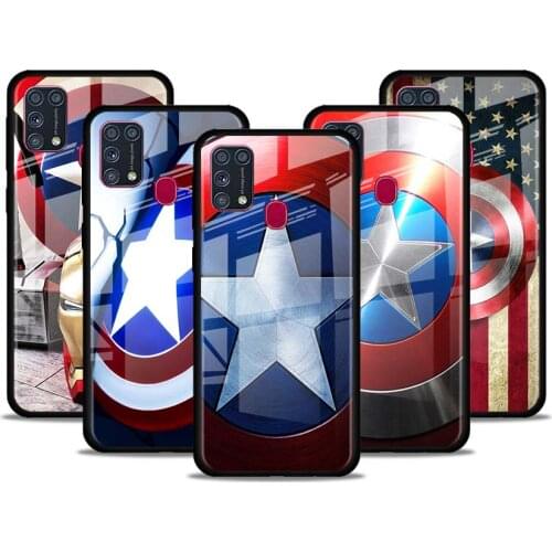 Captain America shield Marvel for Samsung Galaxy S21 Ultra A71 A51 4G 5G A91 A81 A41 A31 A21 A11 A01 Tempered Glass Phone Case