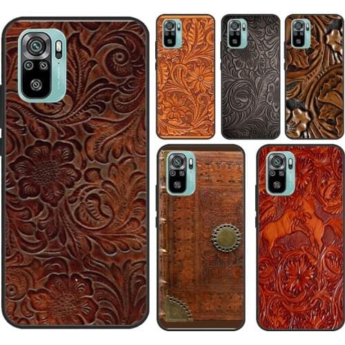 Brown Tooled Leather Pattern For Xiaomi Redmi Note 9 Pro Note 10 Pro 7 8 9S 8T Back Cover For Redmi 9T 9C 9A K40 Case