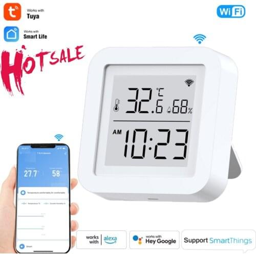 Tuya WIFI Temperature And Humidity Sensor Indoor Hygrometer Thermometer With LCD Display Support Alexa Google Assistant