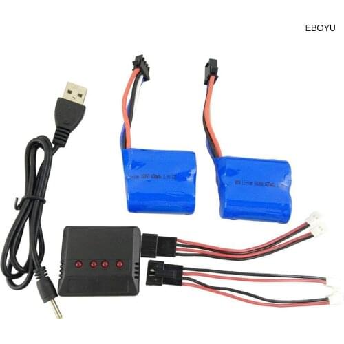 EBOYU 2pcs * 3.7V 600mah Li-ion Battery + 1 to 2 Balance Charger for UDI R/C UDI001 UDI008 RC Boat Replacement Battery