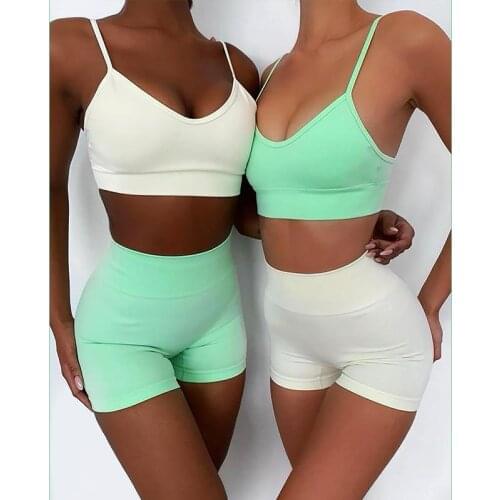 4pcs Sets Women Workout Set Sports Wear for Women Running Workout Sports Clothing High Waist Shorts Sexy Bra Crop Top Yoga Pants