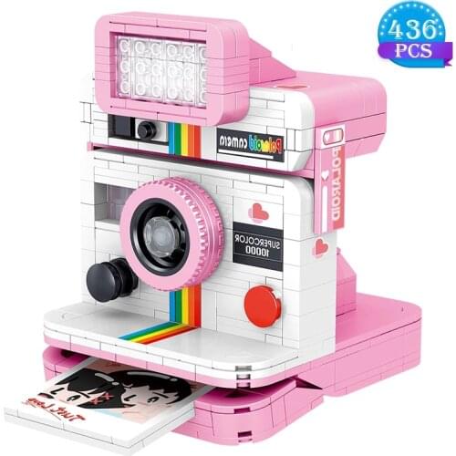 Creative Expert Simulation Pink Instant Camera Model Brick Childrens Assembling Building Block MOC Tosy Girl Birthday Gifts