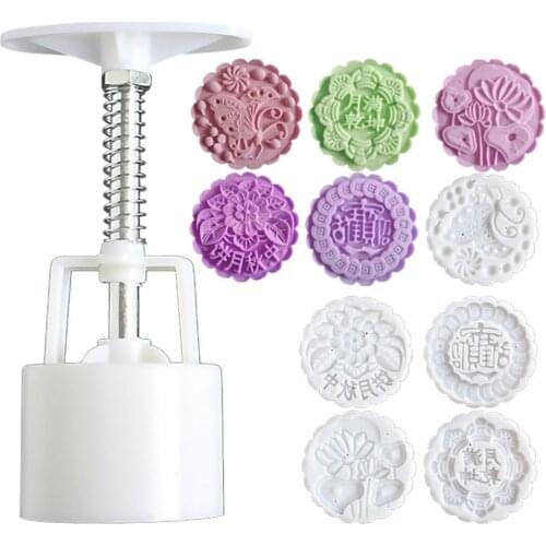 5 Style Round Flower Mooncake Mold Stamp Mid Autumn Festival DIY Hand Press Fondant Moon Cake Mould Baking Tool