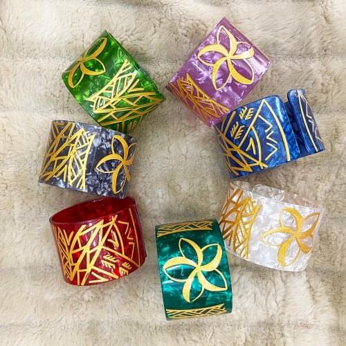 Fashion Tortoise Shell Cuff Wide Bangles Samoa Tribal With Gold Epoxy Hot Sell Bracelet For Pacific Island Jewelry