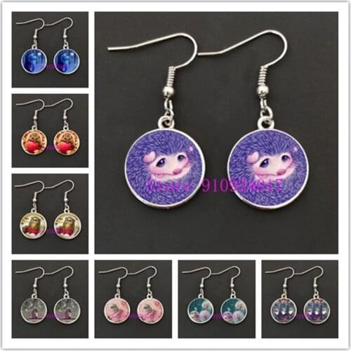 Fashion new hedgehog pendant earrings animal toys animal hedgehog glass dome charm pendant earrings decorative gifts for girls