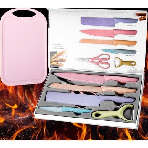 Stainless Steel Kitchen Knives 7 Piece Set Sharp Colorful Blade ABS+TPR Handle Knife Meat Fish Fruit Chopping Block Accessories