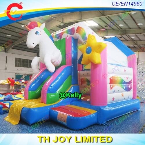 Free shipping 4.5x4m inflatable unicorn bouncer for sale, commercial high quality inflatable bouncy castle with slide for kids