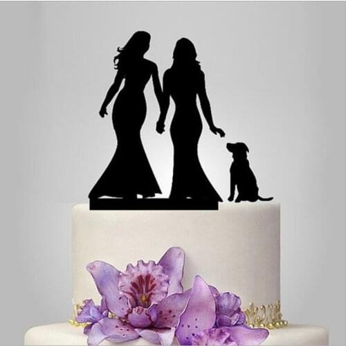 Real Rushed Acrylic Lesbian And Dog Wedding Cake Topper/Wedding Stand/Wedding Decoration Wedding Cake Accessories