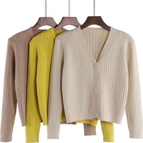 2021 New V-neck Button Knitted Women Sweaters and Cardigan Loose Lady Elegant Solid Outwear Coat Tops