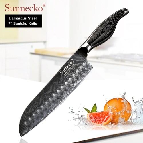 SUNNECKO 7 inch Santoku Knife Damascus Japanese VG10 Steel Sharp Blade kitchen knives Pakka Wood Handle Meat Fruit Cutter Knives